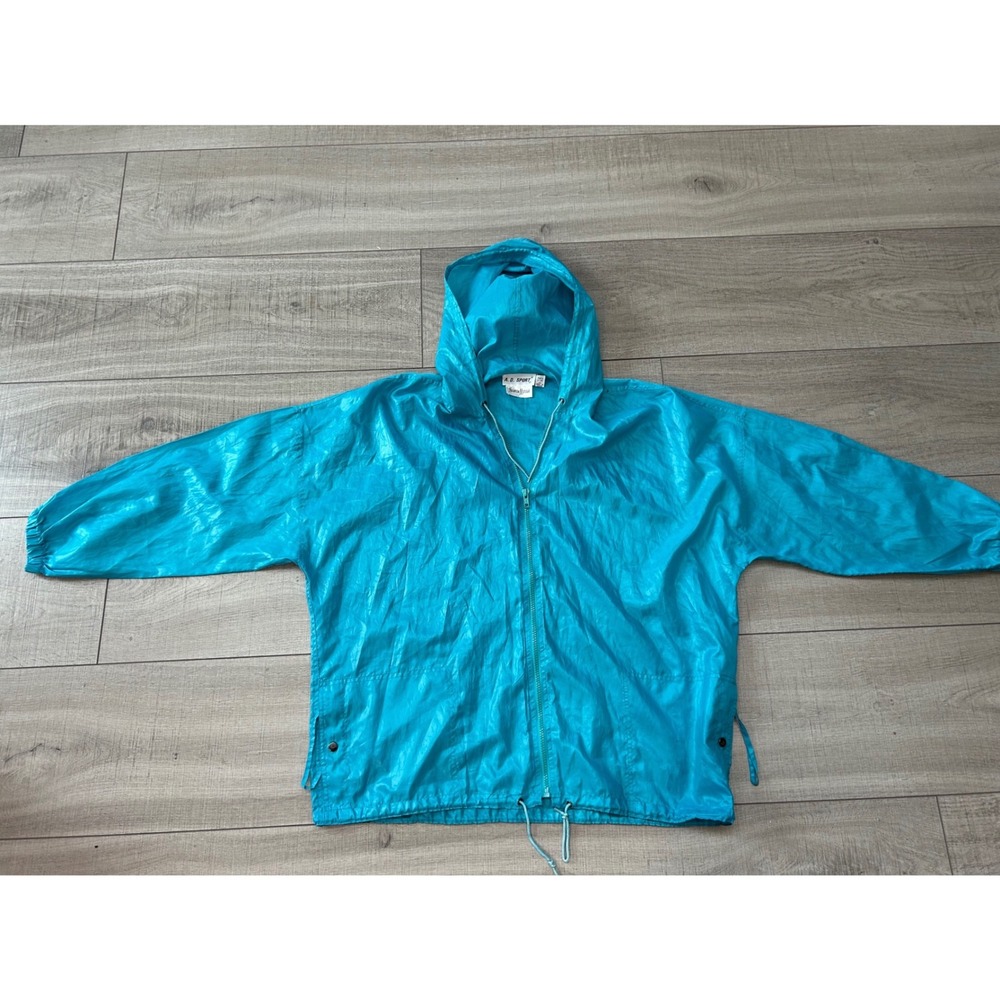 Vintage‎ Teal Windbreaker Jacket 90s Nylon Hooded Streetwear
